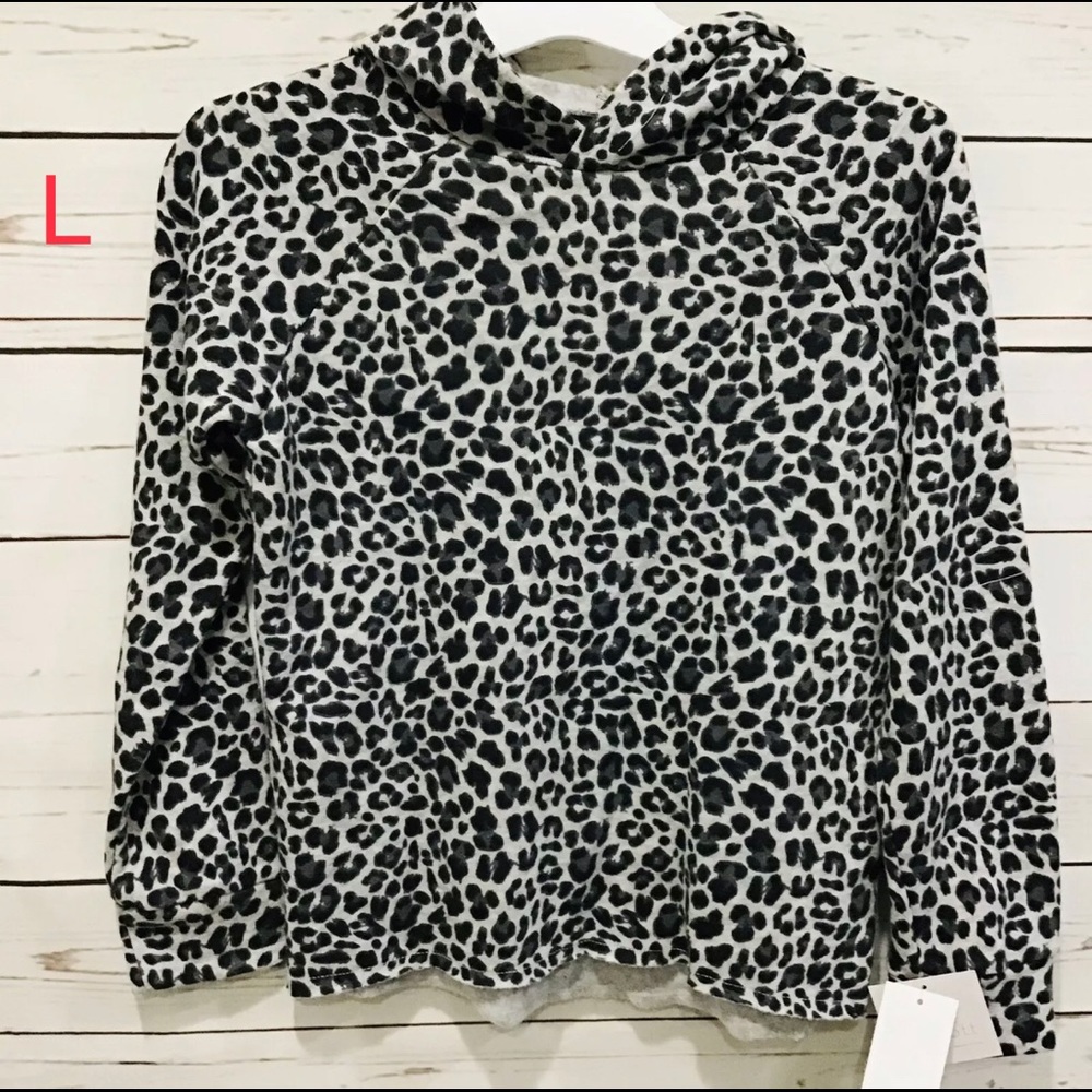 Harper & Elliott Girls Fleece Cheetah Print Sweatshirt Hoodie Charcoal Gray LG